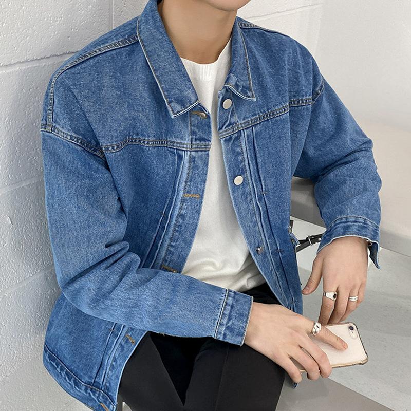 

Мужская осенняя новая джинсовая куртка в корейском стиле, модная мужская свободная одежда для подростков и студентов 2XL