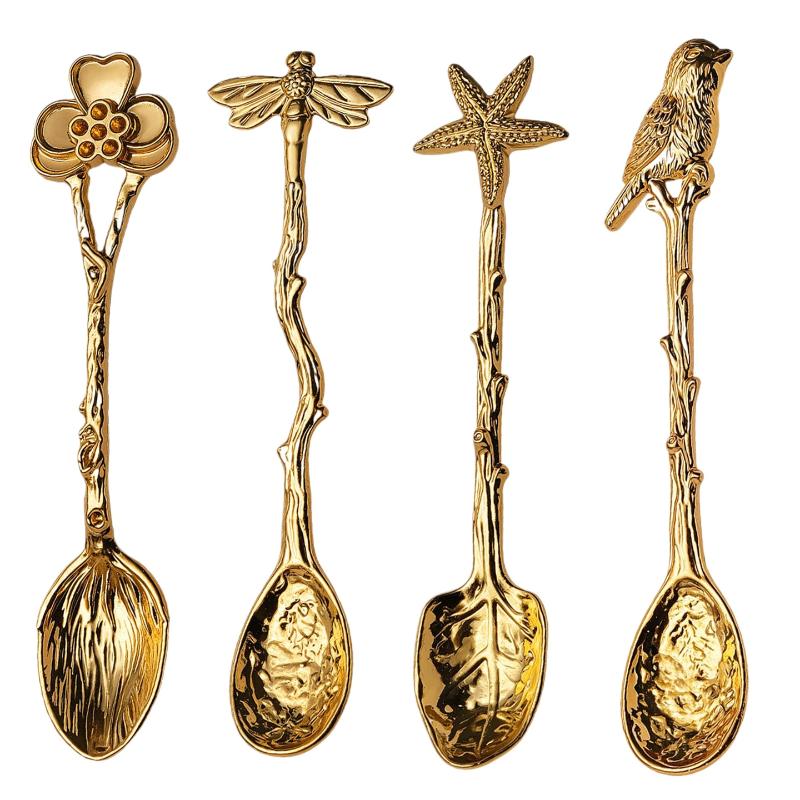 1Pcs Metal Coffee Spoon Dragonfly Branches Leaves Shape Ice Cream Cake Dessert Milk Mixing Spoon Kitchen Gadgets Tableware