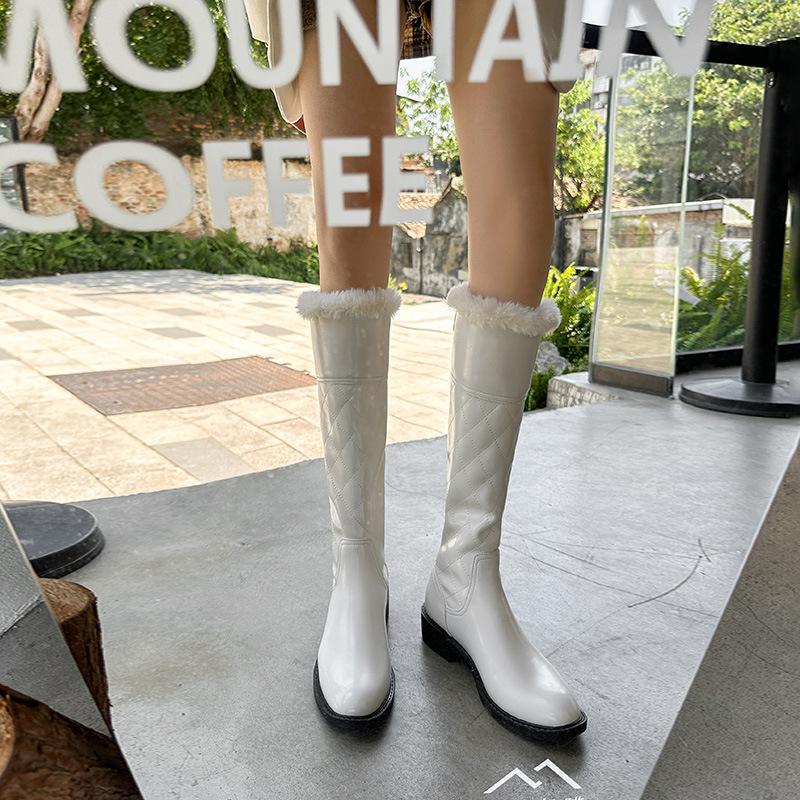 Snow Boots Women's 2025 New Winter Post-zipper White Knight Boots Low-heeled High Boots Slim Boots Children