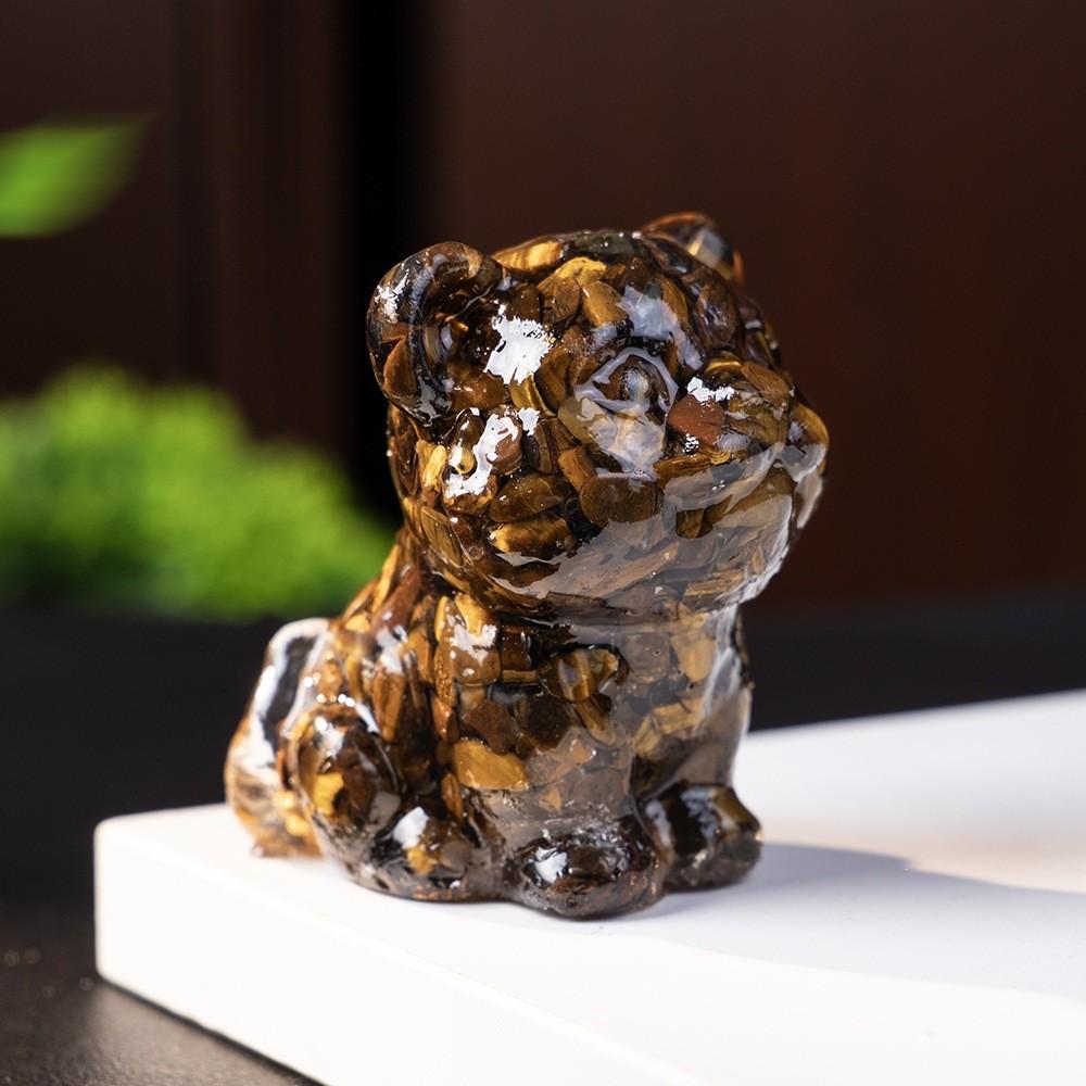 Resin Tiger Figurine Home Decor With Natural Crystal For Living Room Display