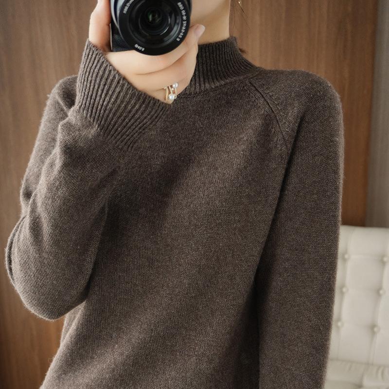 YYFS Women's Fashion Casual Fall Winter Solid Color Print Long Sleeve Half Turtleneck Loose Tops Women's Clothing Woolen Knitwear Sweaters