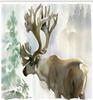 Antlers Shower Curtain Moose In Winter Forest Wildlife Reindeer Christmas Theme Watercolor Painting Style, Cloth Fabric Bathroom