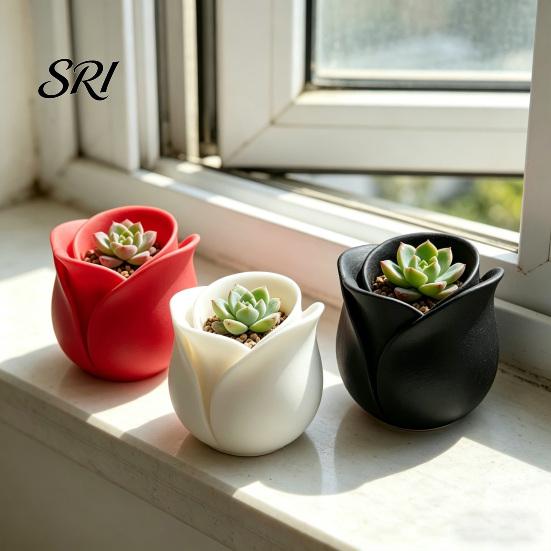 Unique Rose Design Planter 3D Printed Shaped Mini Flower Pot for Succulents Herbs Small Decorative Plant Container Plants Cute Tiny Cactus Office Home