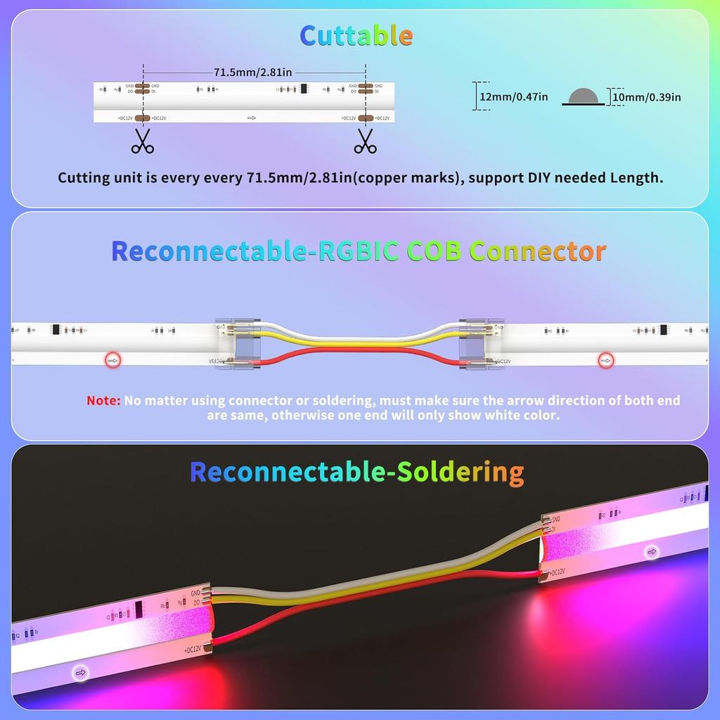 RGB WS2811 IC COB LED Strip Lights 18ft,DC12V Addressable Chasing Color RGB LED Lights,Multicolored Flexible Strips for Party, Decoration, Home DIY