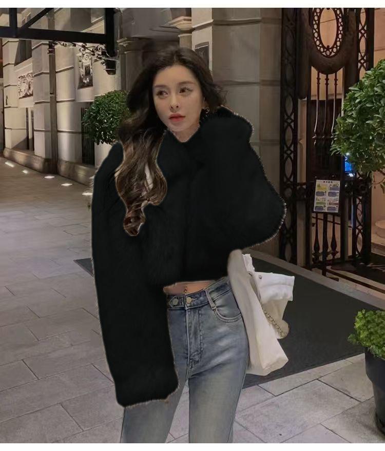 

Искусственный мех пальто женское новое осенне-зимнее короткое теплое розовое пушистое пальто топ высокая талия XXL