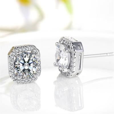 Luxuriöse Damen Stein Ohrringe Mode Silber Farbe Hochzeitsschmuck Vintage Doppelstecker Ohrringe für Frauen