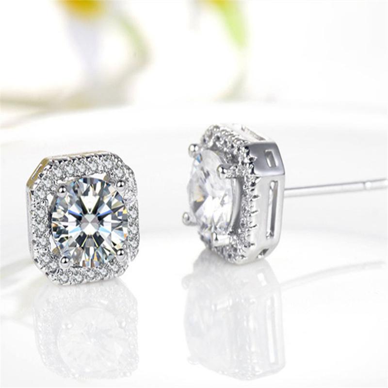 Luxury Female Stone Earrings Fashion Silver Color Wedding Jewelry Vintage Double Stud Earrings For Women