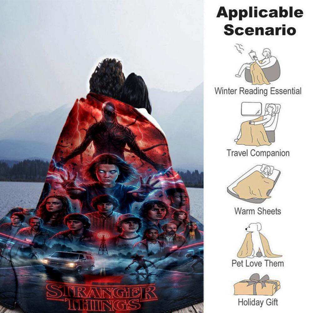 Stranger Print Flannel Blanket High Quality Warm Comfortable Cover for All Seasons Perfect for Gifts Home Decor