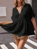 Womens V Neck Peplum Babydoll Blouse Short Sleeve Pleated Summer Top