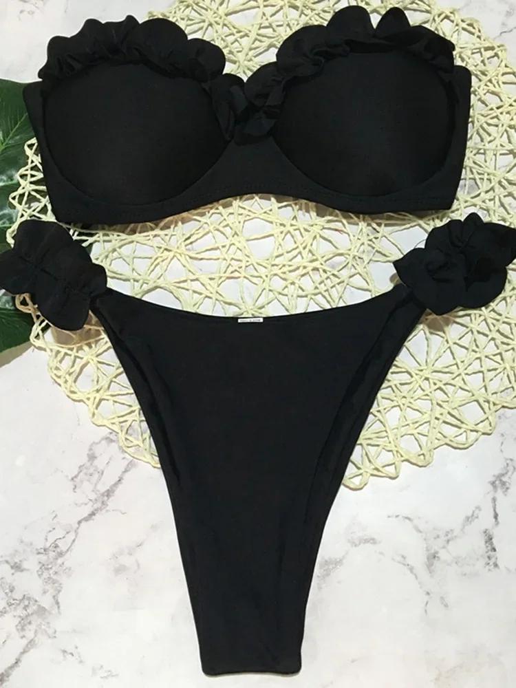 Sexy Ruffled Frilled Bra Cup Bikini 2026 Women Bandeau Swimsuit Female Swimwear Two Pieces Bikini Set Push Up Bathing Suit Swim