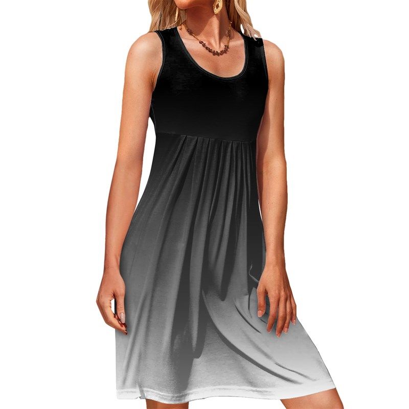 

Women s New Dress Casual Round Neck Sleeveless Vest Dress Hi YC0896-Gradient Grey L