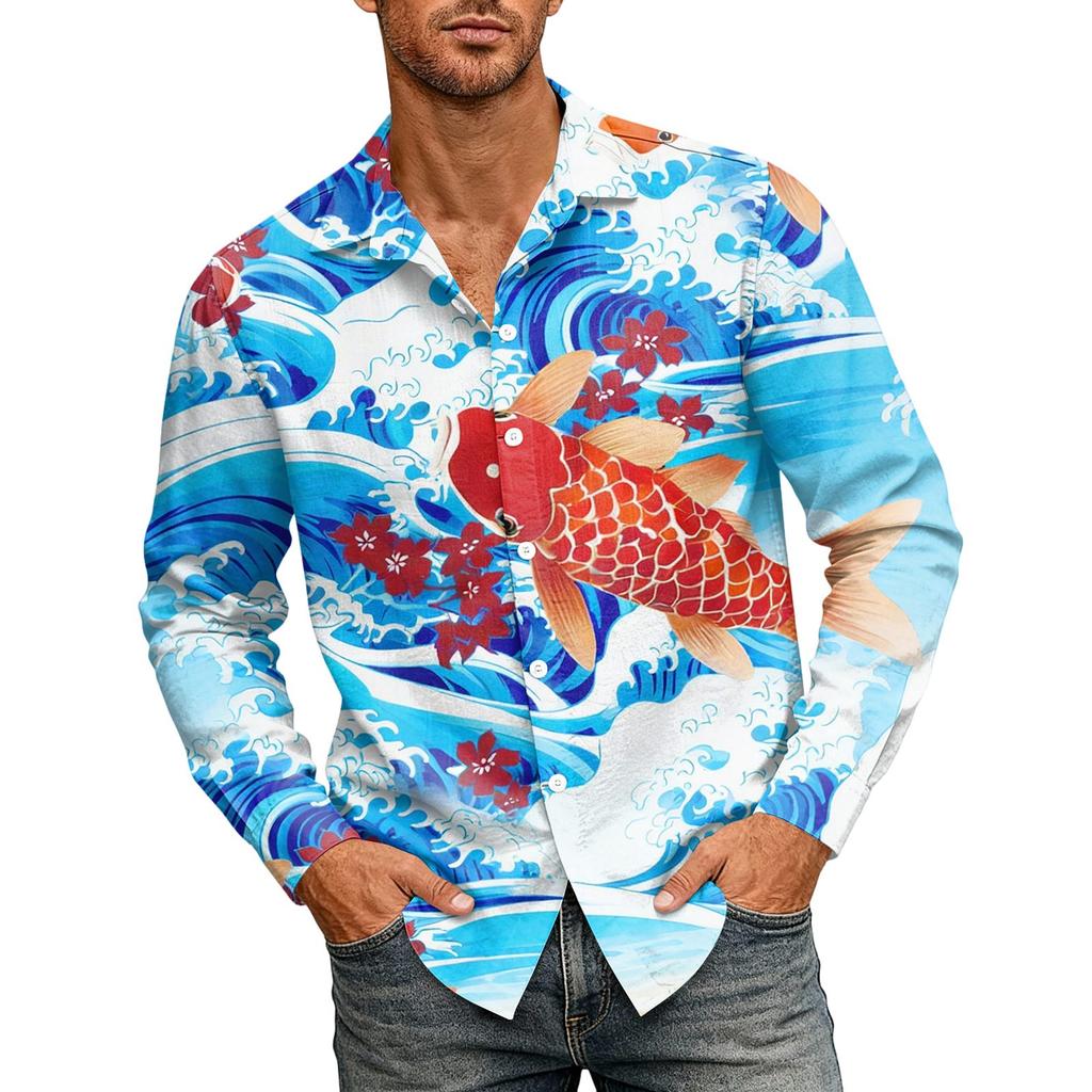Hawaii Print - Men's Casual Long-Sleeved Shirt