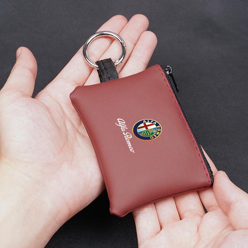For Alfa Romeo Leather Car Key Bag Coins Wallet Mini Card Pouch Auto Interior For Alfa Romeo 4C 159 166 Spider Giulia Giulietta 