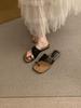 French square head slippers women's summer wear 2025 new toe thick heel straw woven out slippers versatile cool slippers