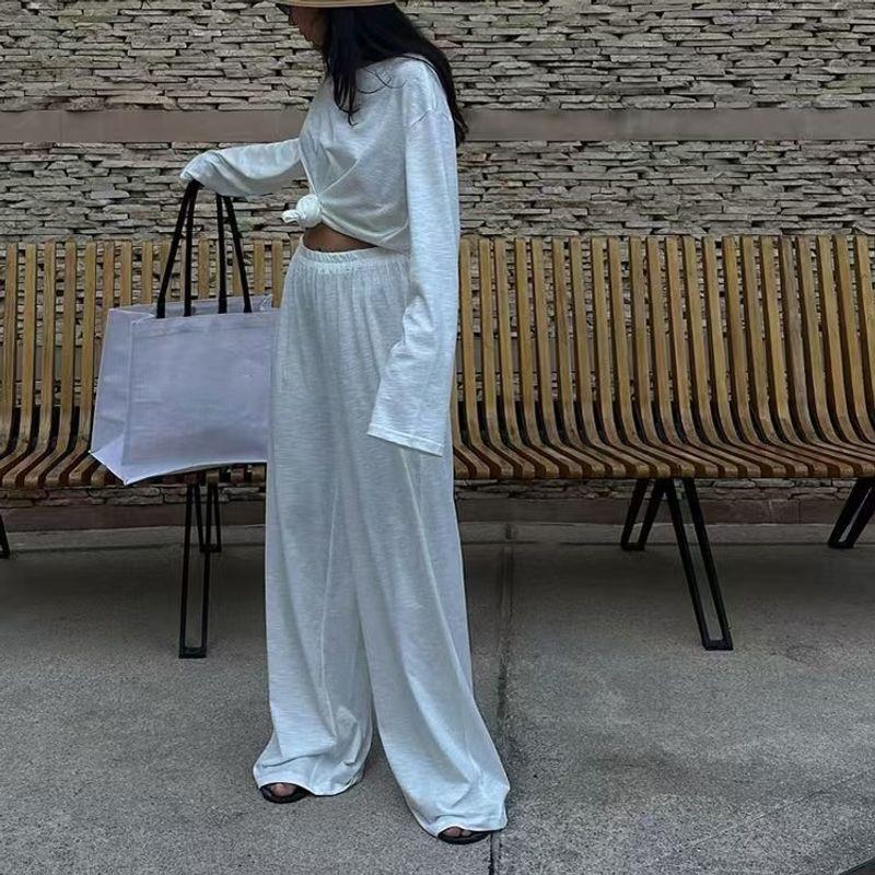 Fashion Wind New Arrival Fashion round Neck Long Sleeve Top Loose Pants Suit round Neck Top and Pants