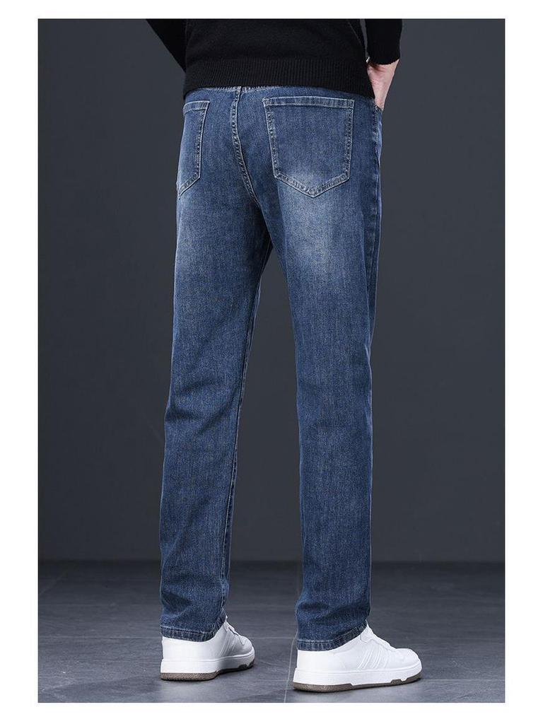 Trendy Blue-Gray Men's Plus Size Jeans - Straight, Loose Fit for Spring & Autumn
