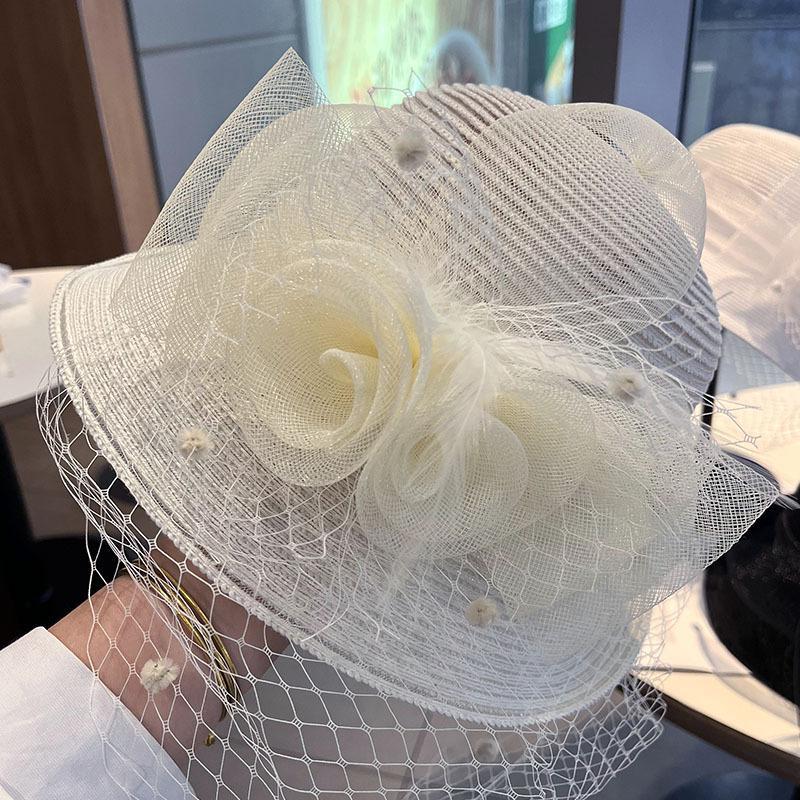 French flower mesh crimped brim basin hat female Hepburn style fashion exquisite banquet travel photo outdoor sun hat