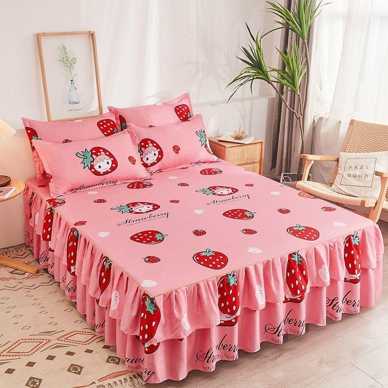Bedroom Floral Bed Skirt Korean Non-slip Dustproof Bedspread Students Bedding Single Double Mattress Protector Household Decor