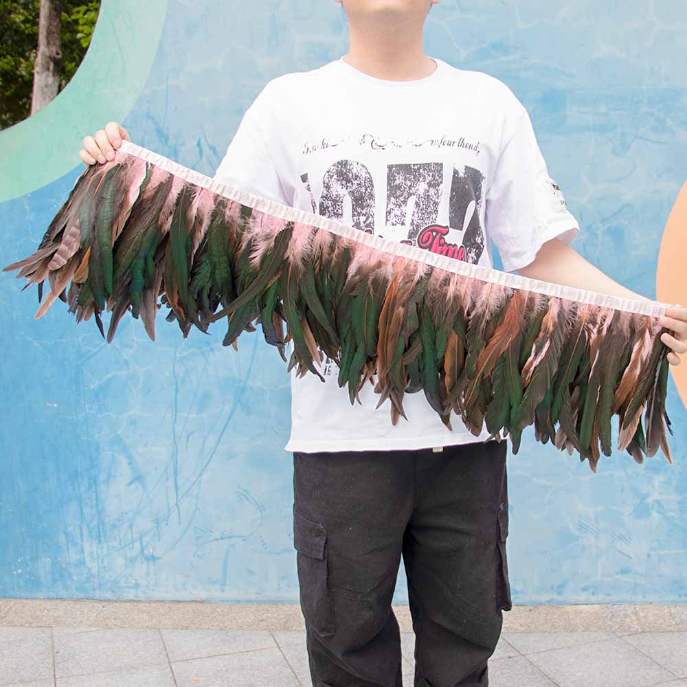 1 Meter Natürliches Rotes Hahnenhechel Federbesatz Fransen 10-12 Zoll Hochzeit Karneval Party Dekoration DIY Kleidung Nähen Handwerk