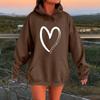 Oversized Fleece Lined Sweatshirt Women Long Sleeve Hoodies Fall Pullover Top with Pocket Heart Print Drawstring