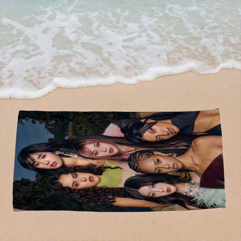 1PC Katseye Girl Group Beach Towel, Polyester Lightweight Quick Dry Soft Towel, K-pop Group Photo Design, for Swimming Surfing C