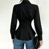 Women Long Sleeve Button Down Shirt Ruffled Waist Peplum Blouse Tailored Fit Collared Shirt Casual Office Wear