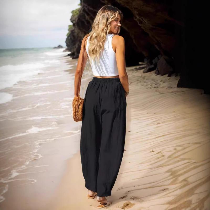 Women's Casual Pants Vacation-style Elastic Waist Work Bag