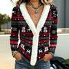 Women's Long Sleeve Christmas Print Top with -Trim Collar for Fall and Winter