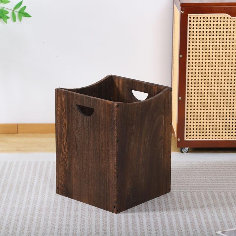 Portable Double Handle Wood Waste Basket For Easy Movement And Emptying Perfect For Home Or Offices Use