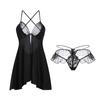 Women’s Cutout Backless Sleep Dress Slip Nightdress with High Slit and Matching Briefs