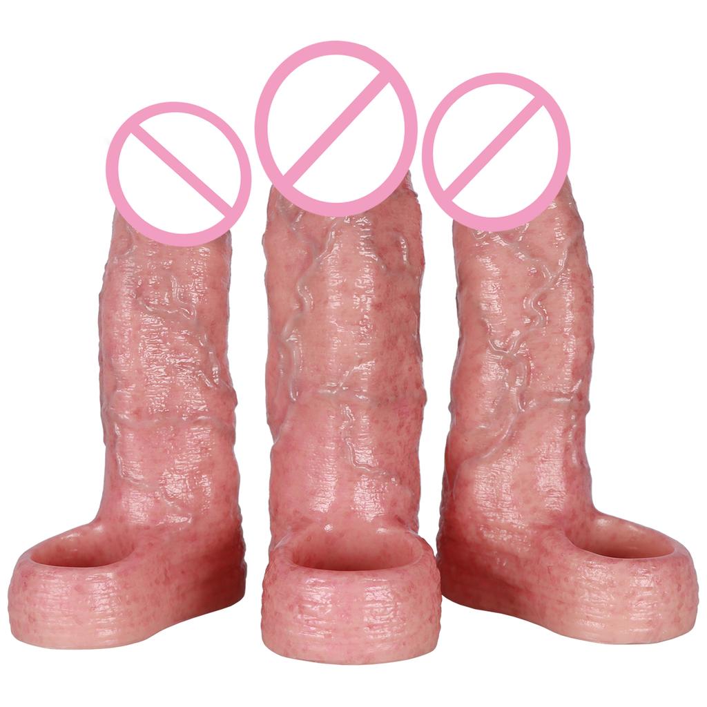 Super Realistic Male Penis Cover with Hollow Elongated and Thickened Protection Intimate Cover Penis Cover Adult Sex Product Cock Rings Male Sex Toys