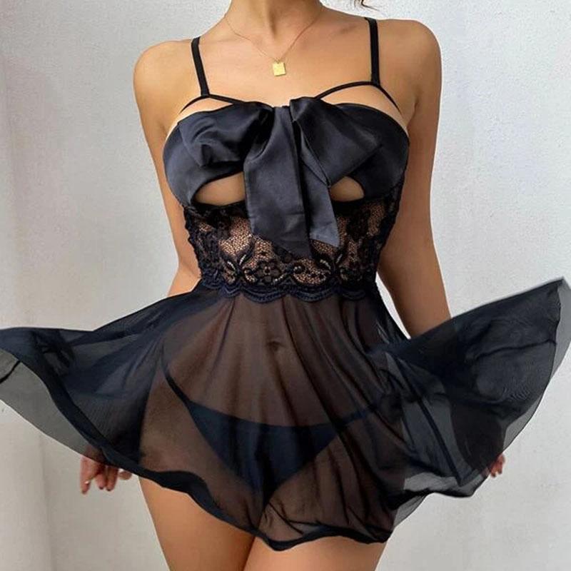 Hot In Sexy Lingerie For Woman Transparent Porno Teddy Costume Babydoll Lace Dress Plus Size Underwear Crotchless Sleepwear