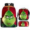 Green Hair Monster Grinch School Bag Campus 12345th and 6th Grade Backpack Lightweight Weight Loss Computer Bag Three-piece Set