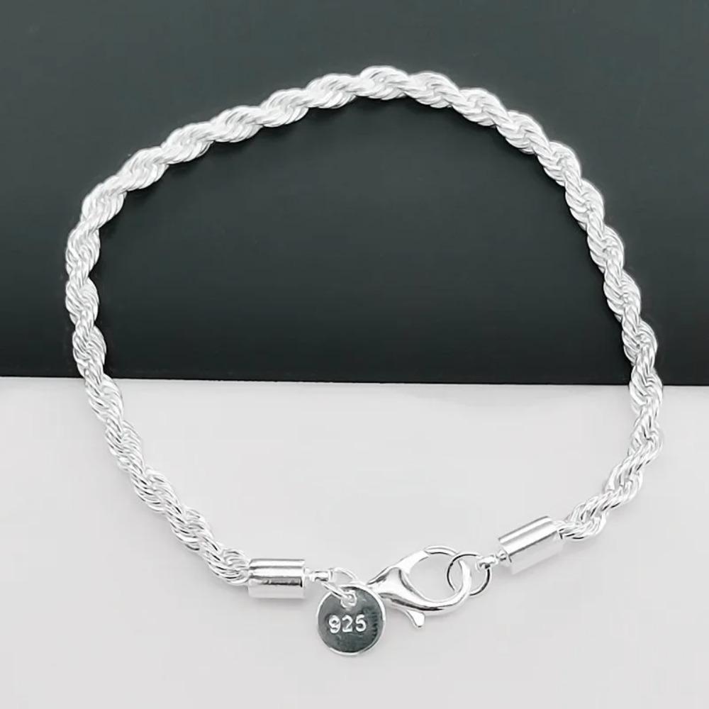925 Silver Twisted Rope Bracelet 4MM Unisex Chain Fashion Jewelry for Women Men High Quality Durable