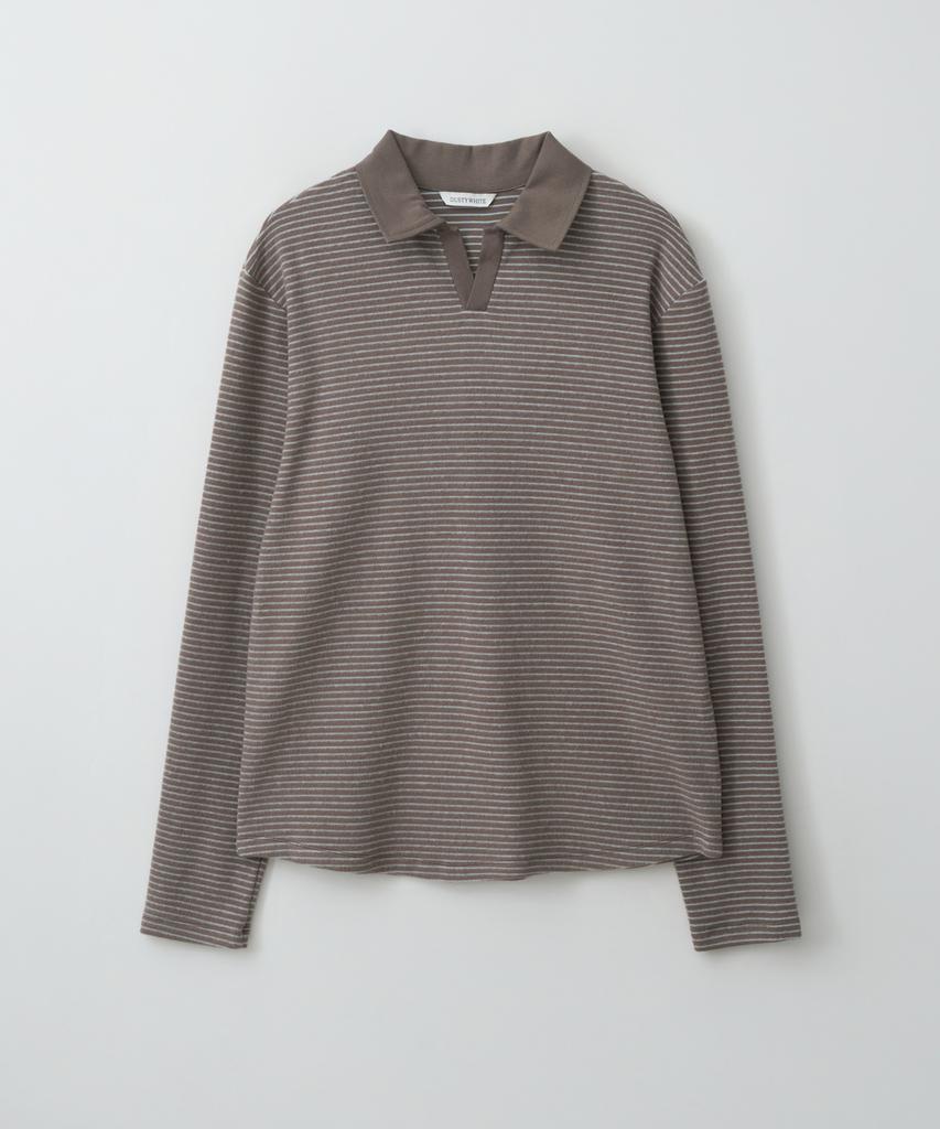 DUSTYWHITE Gray Boucle Striped Textured Collar T Shirt