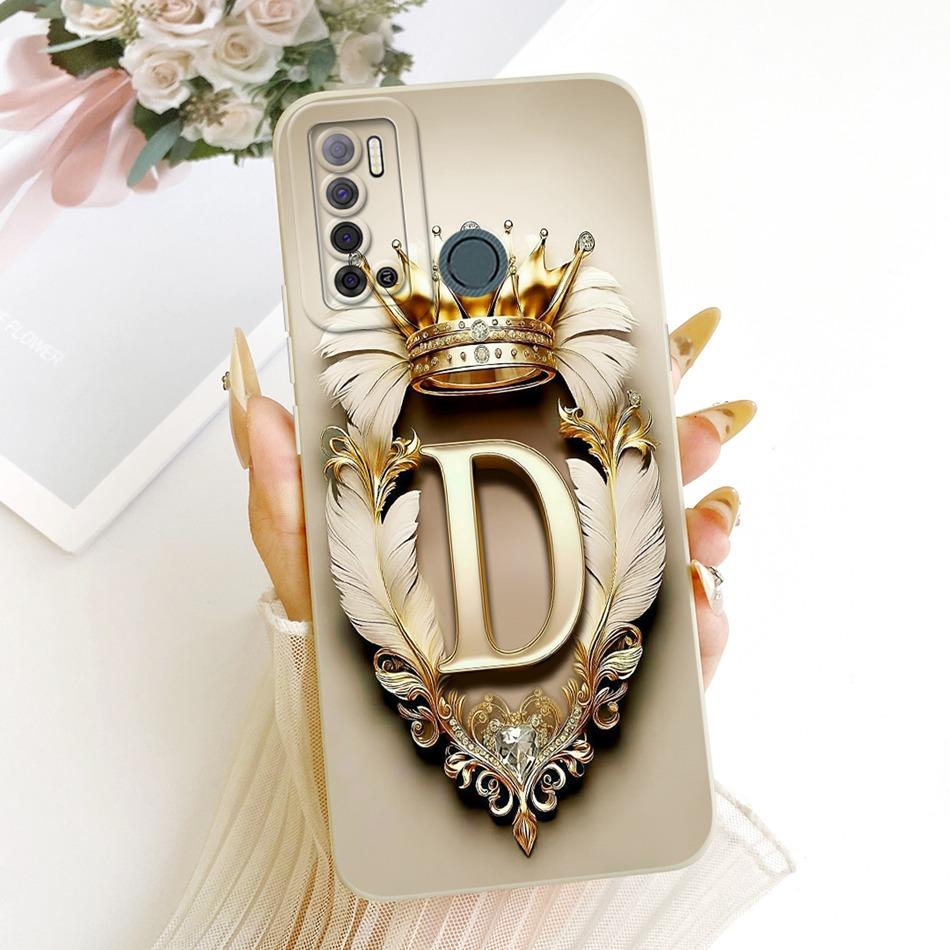 For Tecno Spark Power 2 LC8 Feather Crown Initial Letter Phone Case For Tecno Spark Power2 Soft Silicone Covers Bumpers