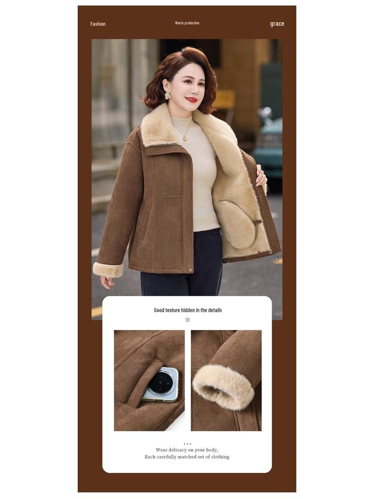 Women's Casual Plus Velvet Jacket for Ages 40-60: Thickened Lapel Style