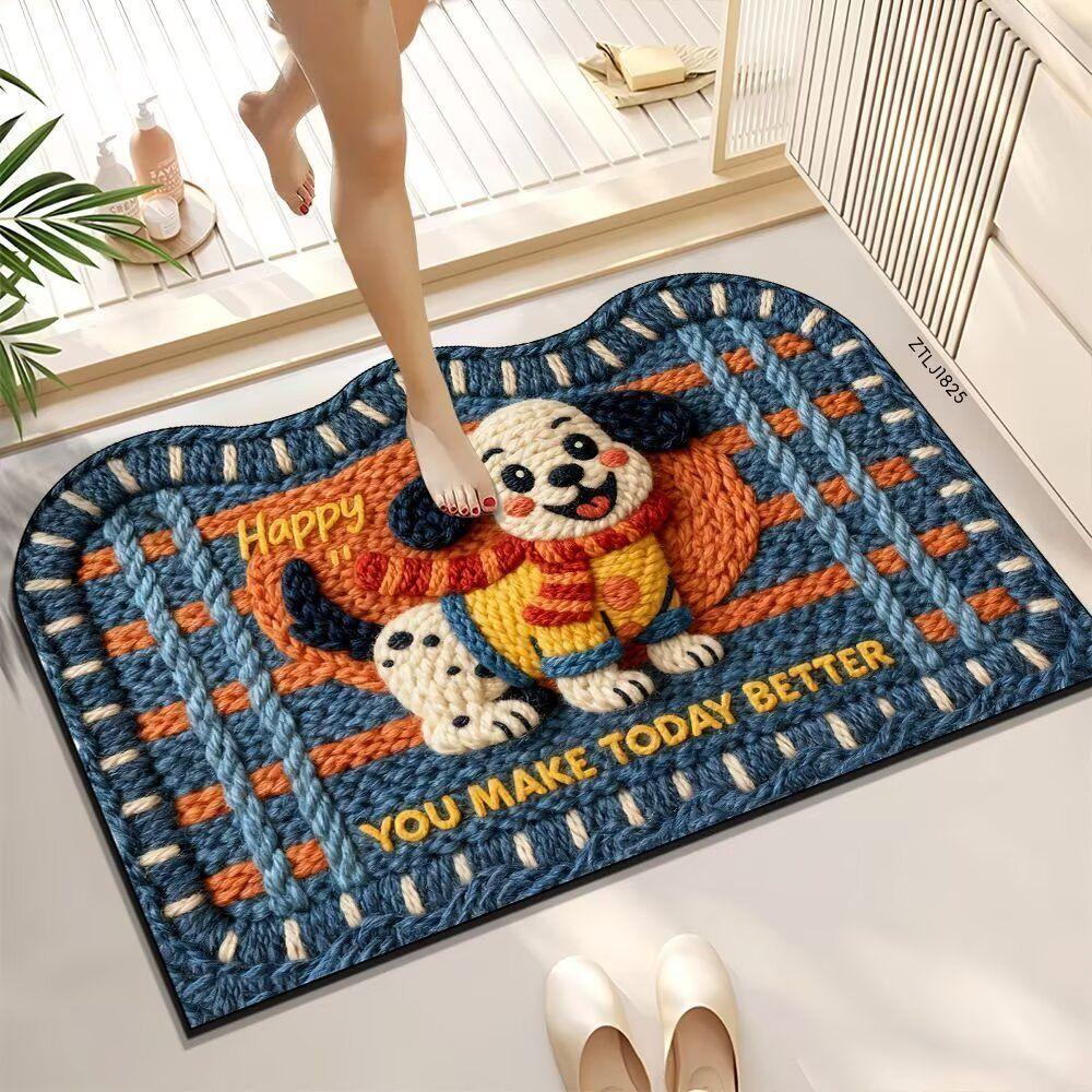 Absorbent diatomaceous earthwoven cute cartoon bathroom mat non-slip quick-drying mat for bathroom entrance durable for home use in shower rooms