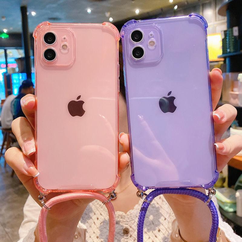 Apple 16 Mobile Phone Case Transparent Lanyard for iPhone17promax All-inclusive Diagonal X Diagonal Lanyard 8Plus Women's 15