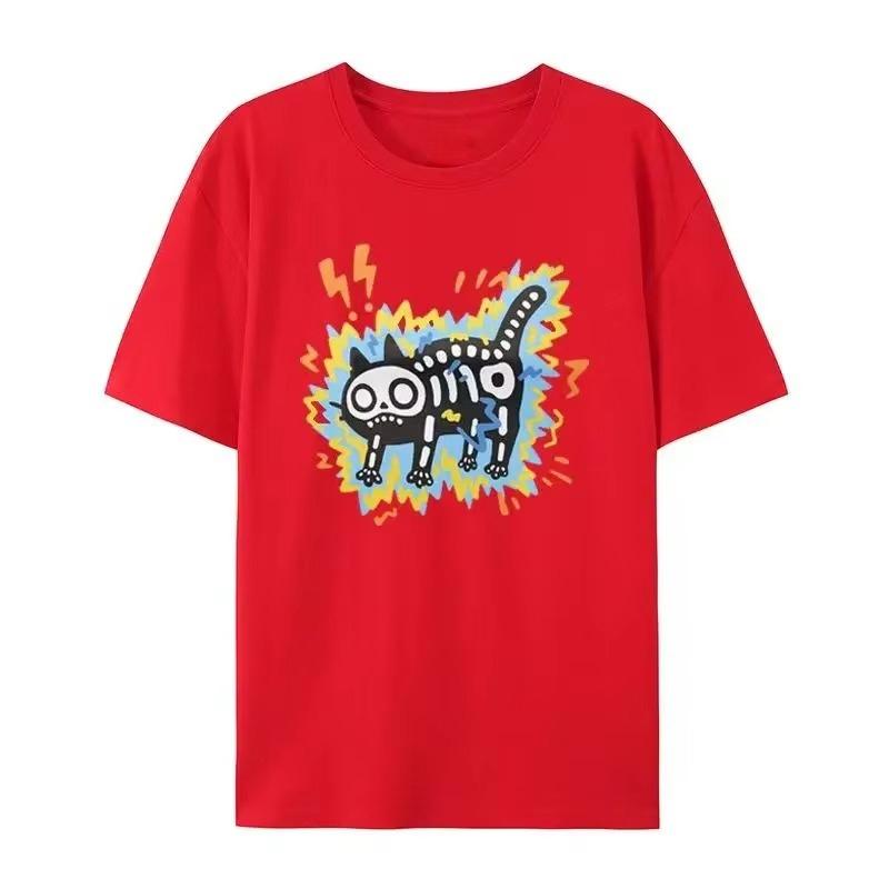 

Летняя модная футболка с круглым вырезом и принтом кошки из хлопка с электрическим шоком, высококачественная, с круглым вырезом, дышащая, с коротким рукавом 3XL