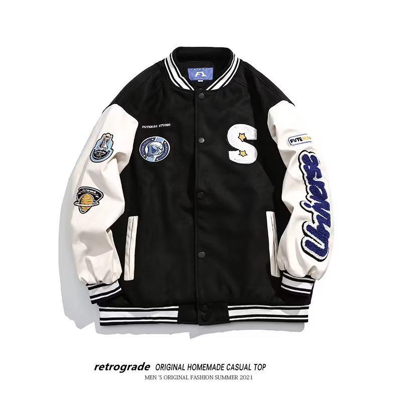 

Девичья весенне-осенняя вышитая бейсбольная и баскетбольная куртка, свободного кроя, унисекс дизайн M чёрный