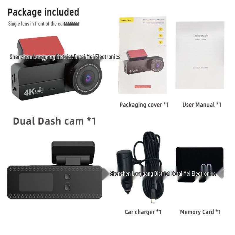 4K HD Night Vision Dash Cam with WiFi Mobile Interconnect & 3M Adhesive