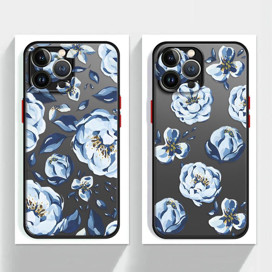 Cartoon Bule Flower Funda Back Phone Cover Case for iPhone 17 Pro Max 7 8 SE 11 15 XS XR 13 Mini 14 Air 12 16 Plus