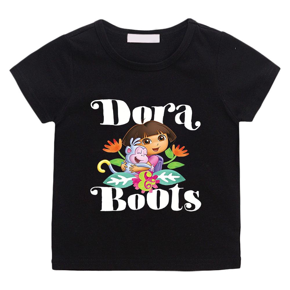 

Dora Cartoon Print Kids 100% Cotton T-shirt 2-12 Years Boys Girls Unisex Fashion Soft Short Sleeve O Neck Casual Tops Toddler 100 чёрный