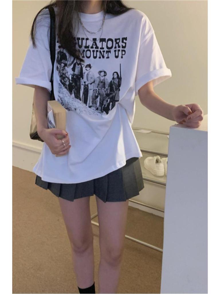 200g Pure Cotton Women's Oversized Loose-Fit Trendy Short-Sleeved T-Shirt - European & American Style