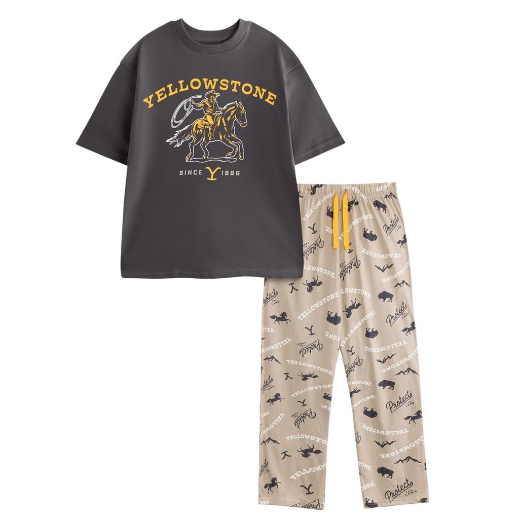 Yellowstone Mens Cowboy Short-Sleeved Long Pyjama Set