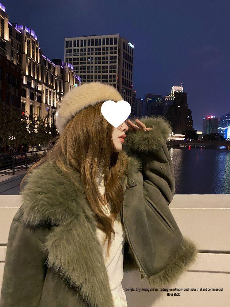 Women's 2025 Spring Shearling Suede Short Motorcycle Jacket - Slimming Korean Style