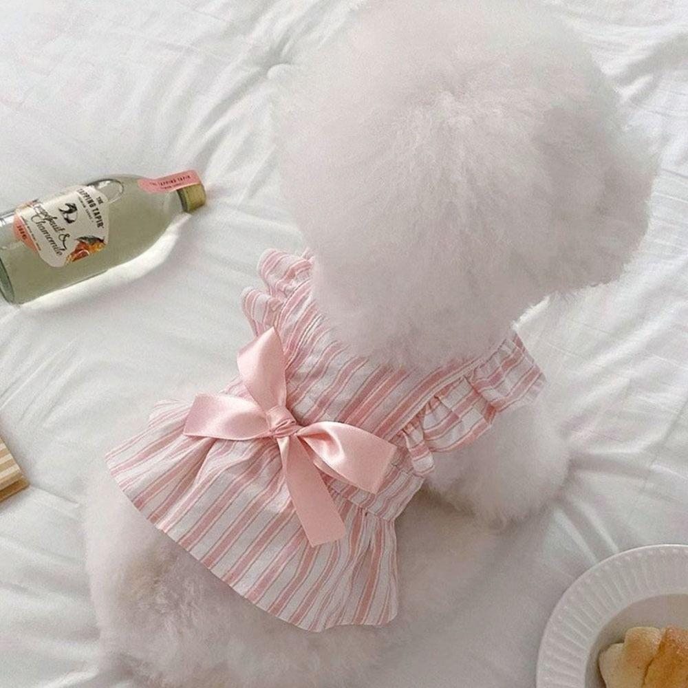 Summer Striped Bows Pet Dresses Small Dogs Breathable Dog Clothes Cute Soft Cat Puppy Clothes