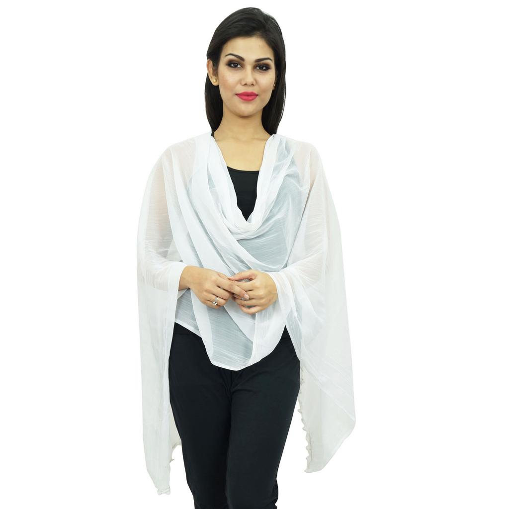 Frauen indische Chunni Chiffon-Mischung lange Pom Fransen Dupatta Schals Damenmode