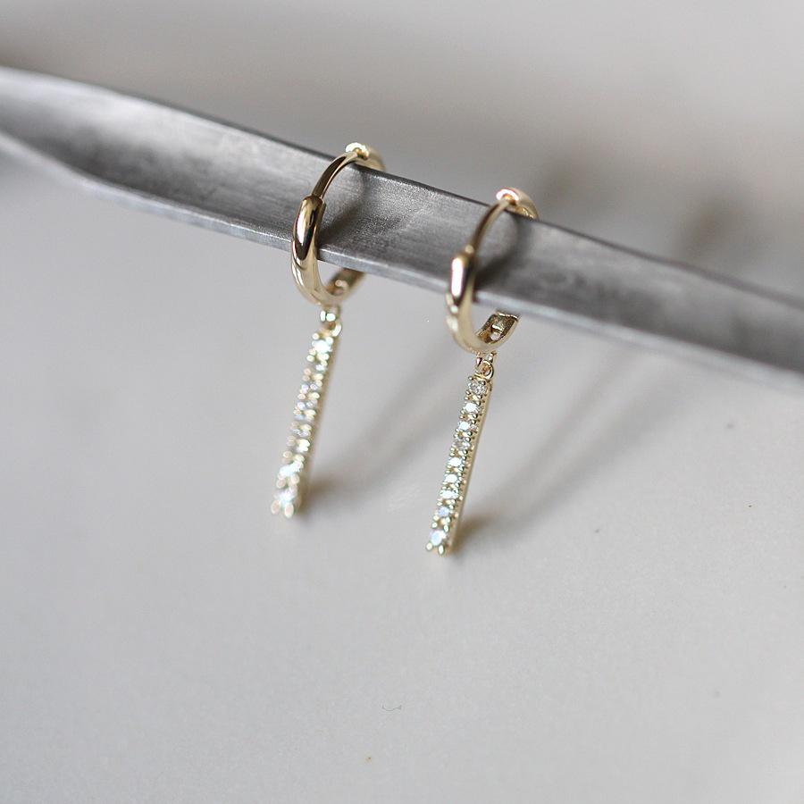 Elegant Rhinestone-Studded Gold-Plated S925 Sterling Silver Hoop and Bar Earrings for Women Gold Pair